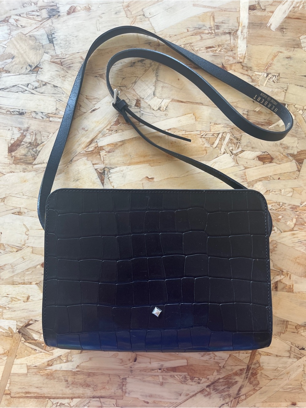 Black Croc-Embossed Crossbody: Le Beá by Herbert Frère Sœur